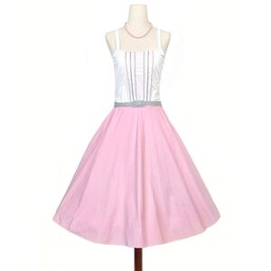 1970s Vintage Dress Set 70s Summer Fit Flare Pink White S/M Small Medium Cotton